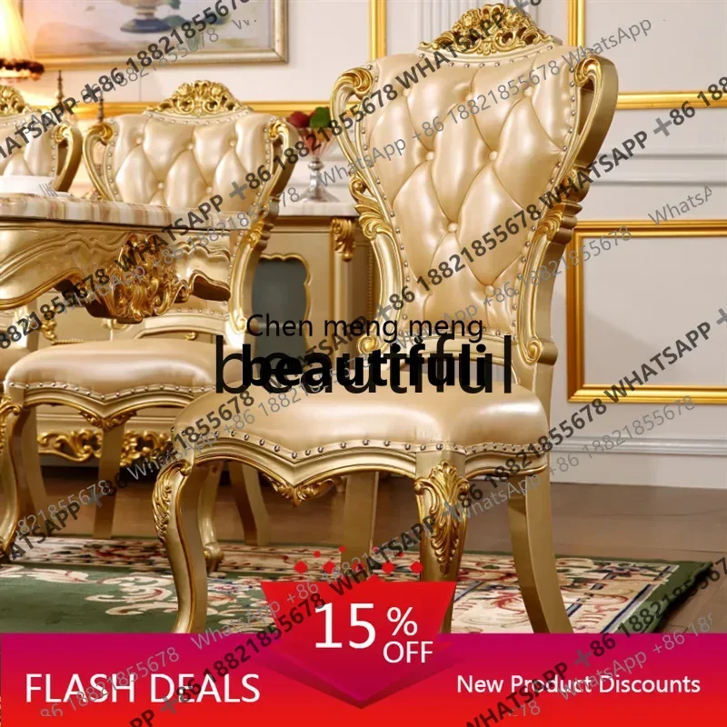 

z JEuropean dining chair, leather first layer cowhide chair simple European style villa dining room furniture