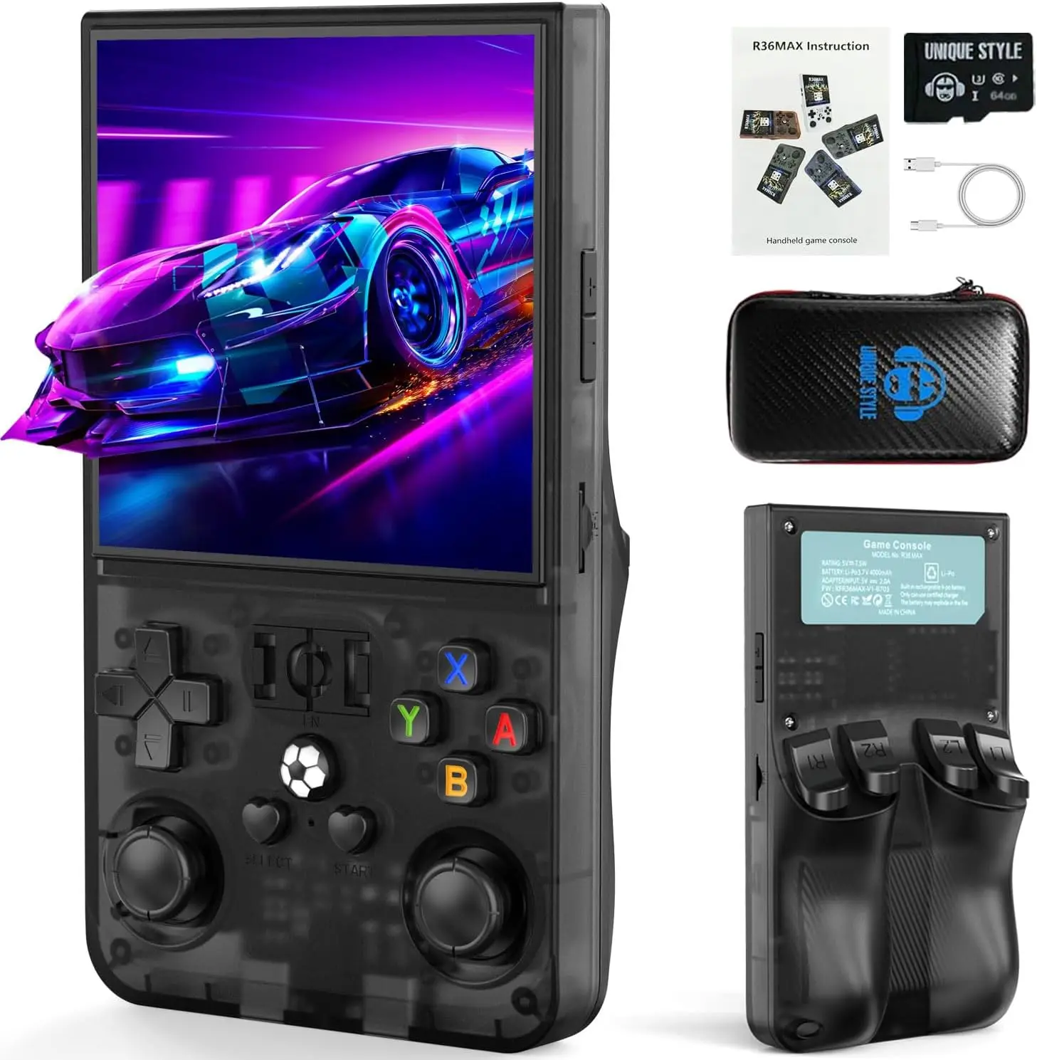 Retro Handheld Game Console with 4.0 Inch IPS HD Screen, 1.5GHz CPU, 30+ Emulators, 4000mAh Battery (64GB Black)