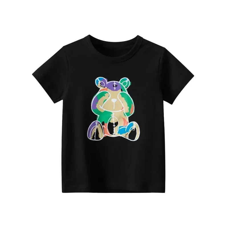 2025 Summer New Boys Cartoon Bear T Shirt Children's Short Sleeve O-Neck Kids Clothes T-Shirts for Boy Cotton Tops 2-10 Years