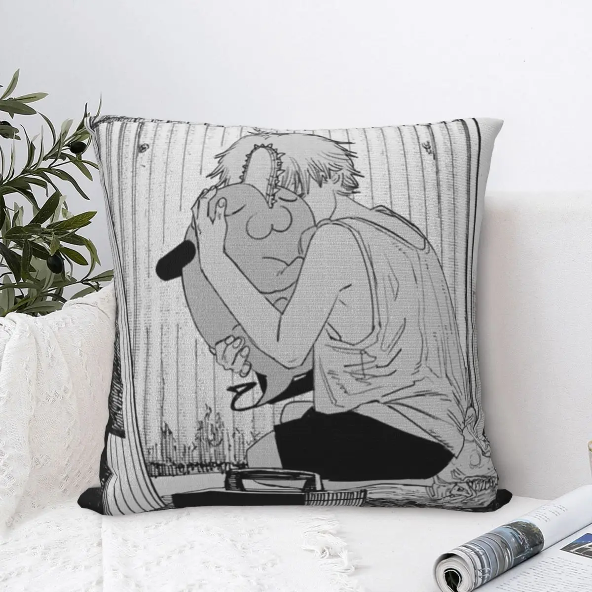 Pochita Denji Hug Square Pillowcases Seat Chainsaw Man Manga Devil Anime Cushion Case Home Decoration Throw Pillow Case 40*40