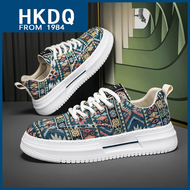 

HKDQ Fashion Canvas Designer Sneakers Men National Style Platform Men's Skateboard Shoes Casual Breathable Original Man Sneakers