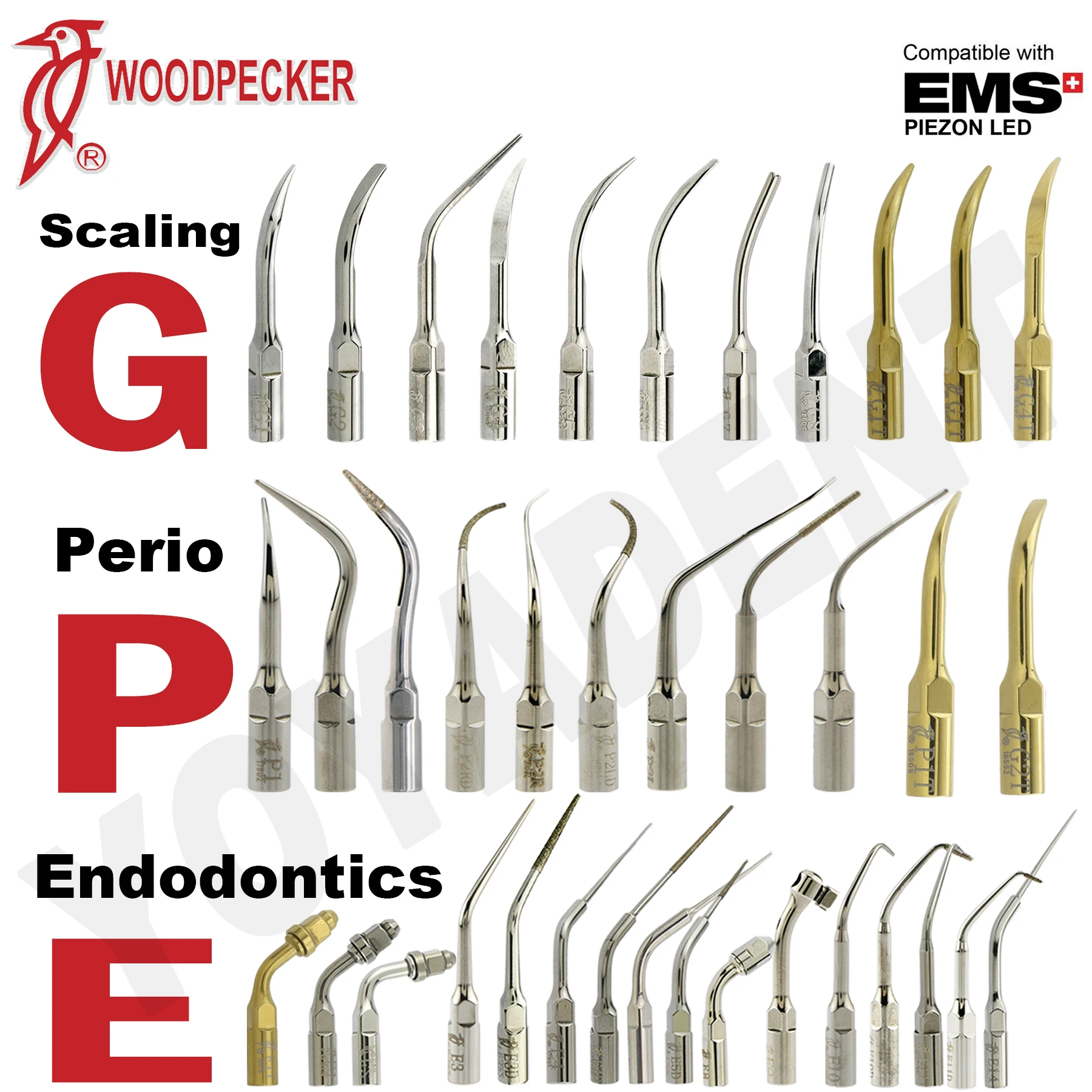 Woodpecker Dental Ultrasonic Scaler Tips Scaling Tips Endodontics Perio Root Canal Treatment P/E/G Fit EMS UDS Scaler Handpiece