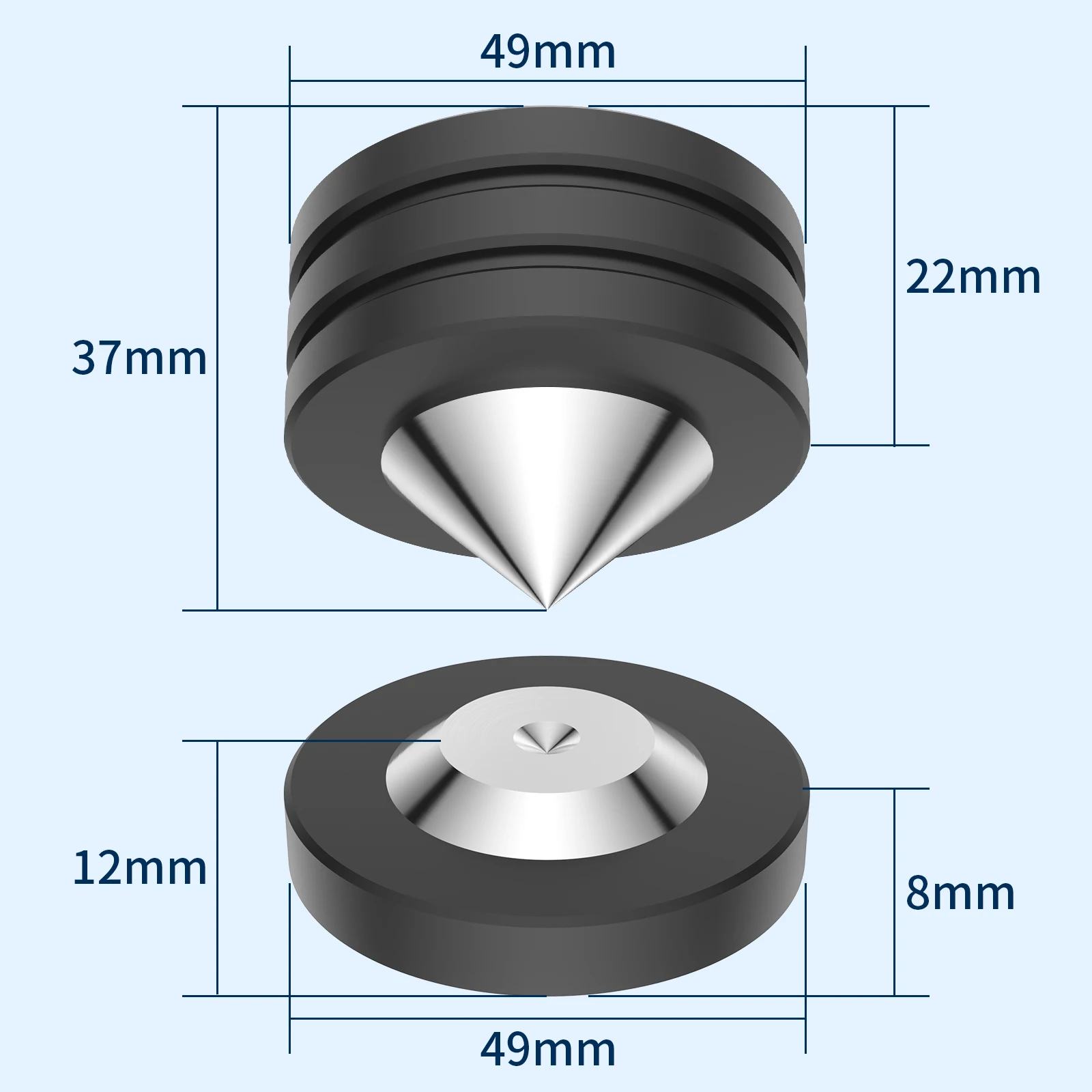 NEW 4 Sets Black Crystal Steel Dia 49mm Sound Isolation Feet Speaker Spikes, Audio Cones, HiFi Mounts Amplifier feet