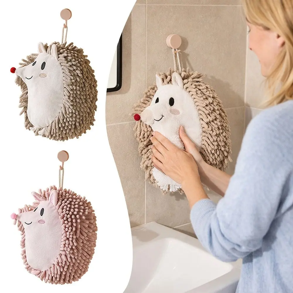 Cute Chenille Hand Towel Soft Quick Drying Microfiber Towels Hanging Cartoon Hedgehog Kitchen Handkerchief for Kitchen