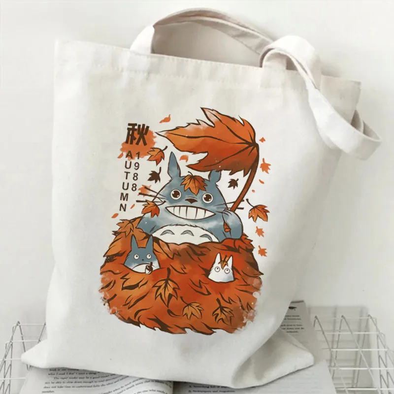Frauen Cartoon Eco Wiederverwendbare Einkaufstasche Weibliche Schulter Shopper Tasche Einkaufstasche Studio Ghibli College Handtasche Retro Große Damen