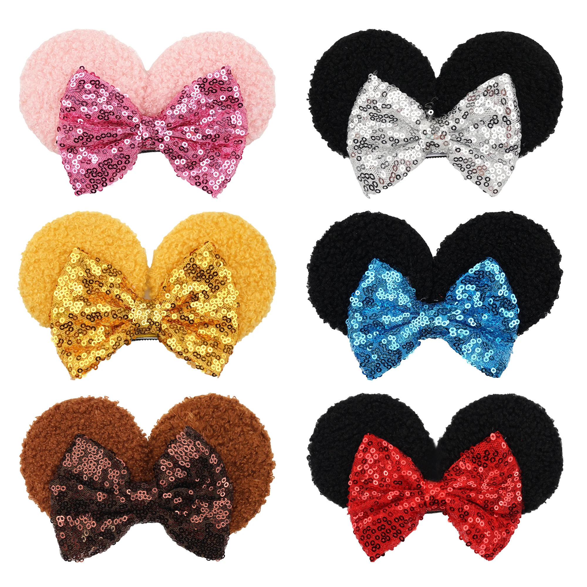 6Inch Sequin Mouse Ears Hair Clips Glitter Hair Bow Cute Mice Ears Hair Clip Barrettes for Women Girls Hair Accessories forParty