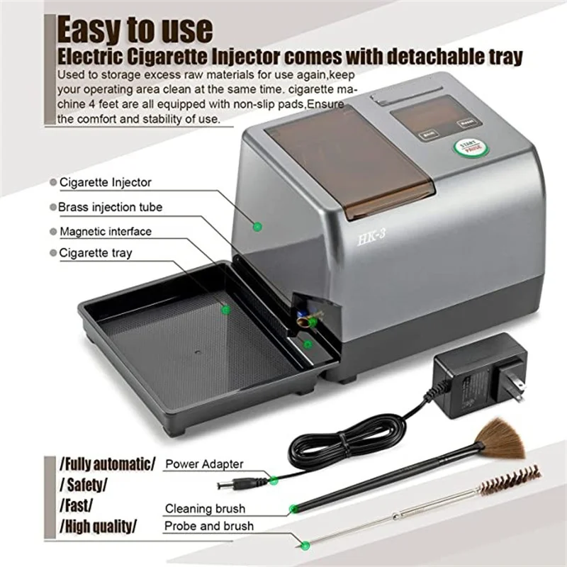 HK3+ Fully Automatic Electric Cigarette Injector Machine with Tobacco  Rolling Tray Tobacco Filling Maker Smoking Accessories
