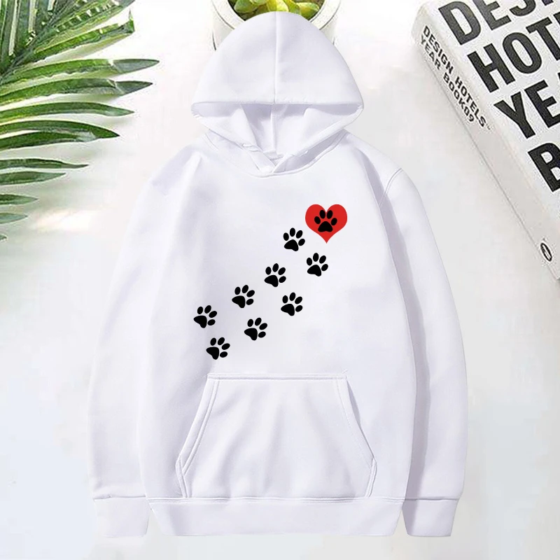 Women\'S Winter Autumn Fashion Hooded Casual Long Sleeve Dog Paws Hoodies Sweatshirts Loose Pullover