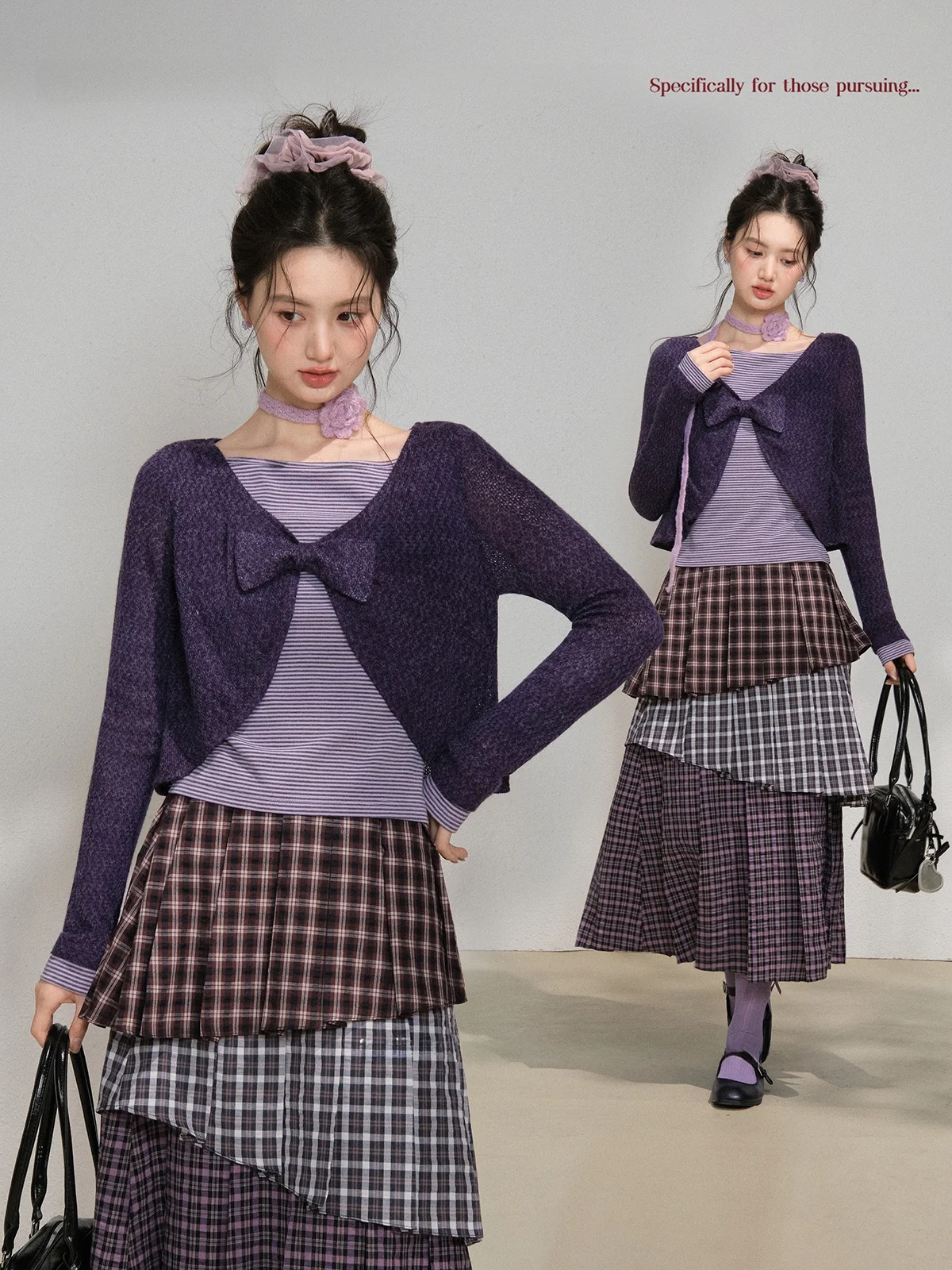 

Loose Fit Purple Taro ort Sve Top Women's Inner Wear Spring Casual Sle Knitted Sweater Big Size Faion Ladies' Clothes