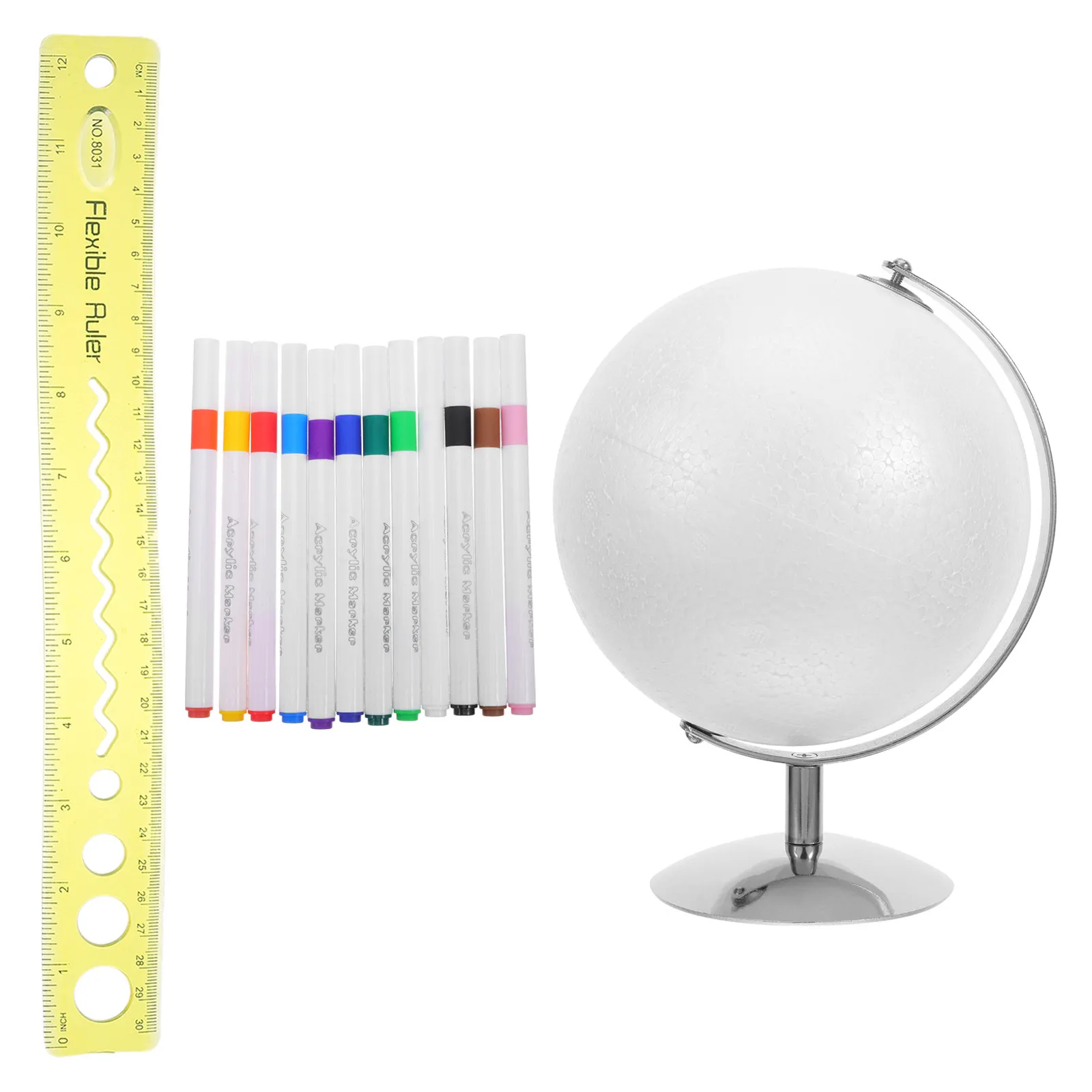 Kit de fabrication de globe terrestre avec support, sphère vierge peignable de 15 cm, base en fer, kit d'artisanat éducatif de géographie DIY pour la salle de classe et la maison