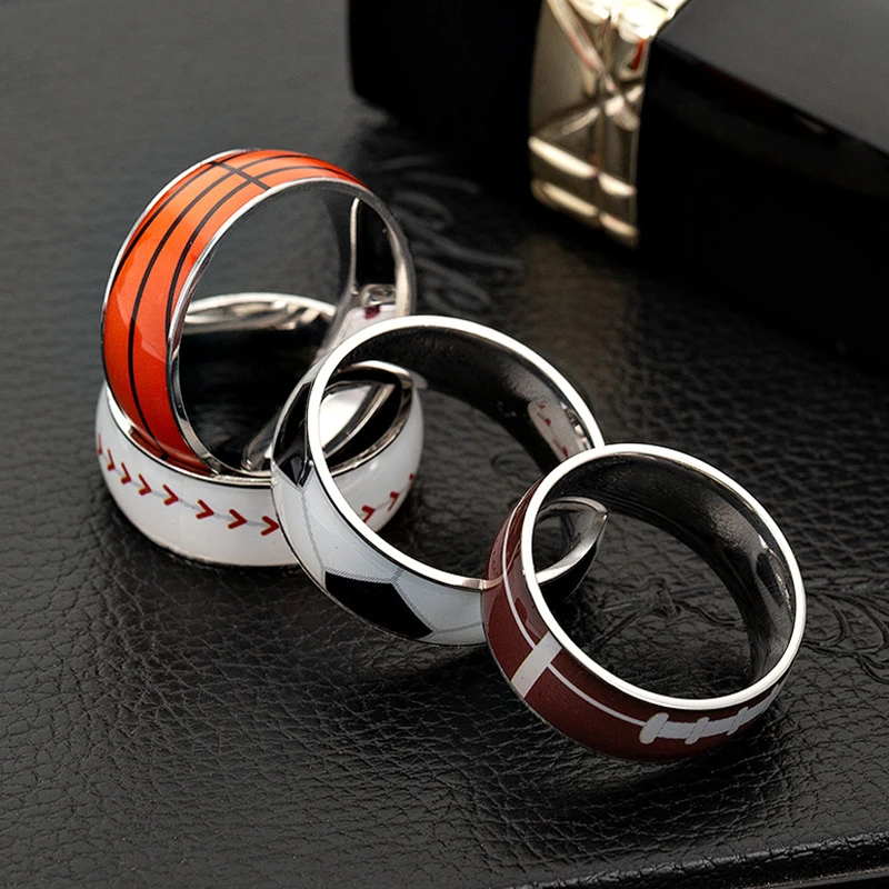 

Men's Anxiety Ring Spinner Fidget Stainless Steel Basketball Football Charm Anti-Stress Rotating Freely Jewelry for StressRelief