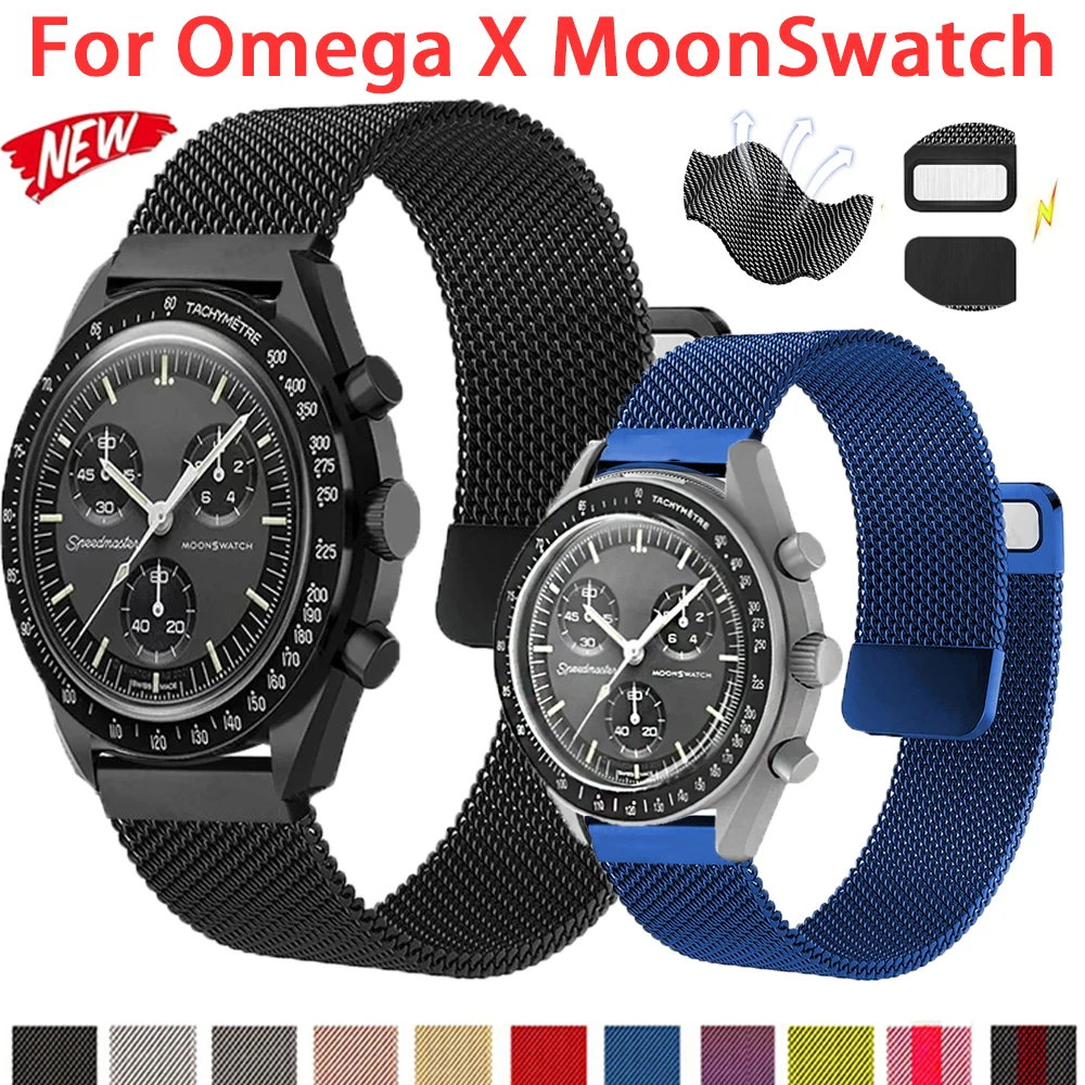 Pulseira magnética milanesa para omega x swatch joint moonswatch pulseira de metal 20mm para galaxy watch 7 40/44mm