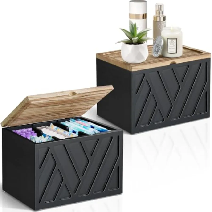 

2 PCS Tampon Holder for Bathroom Decor Feminine Product Organizer with Lid Shark Week Tampon Storage Wood Pad and Tampon Organi