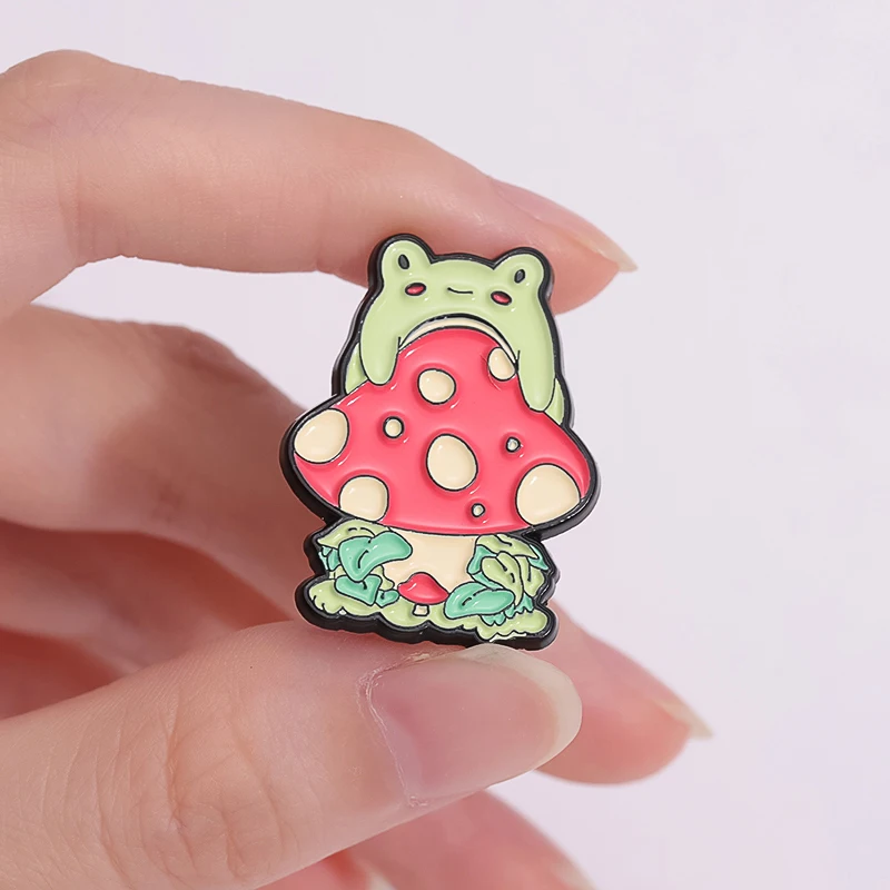 Cute Frogs Enamel Pins Custom Frog Pick Mushrooms Guitar Brooches Lapel Badges Animal Plant Jewelry Gift for Kid Friends