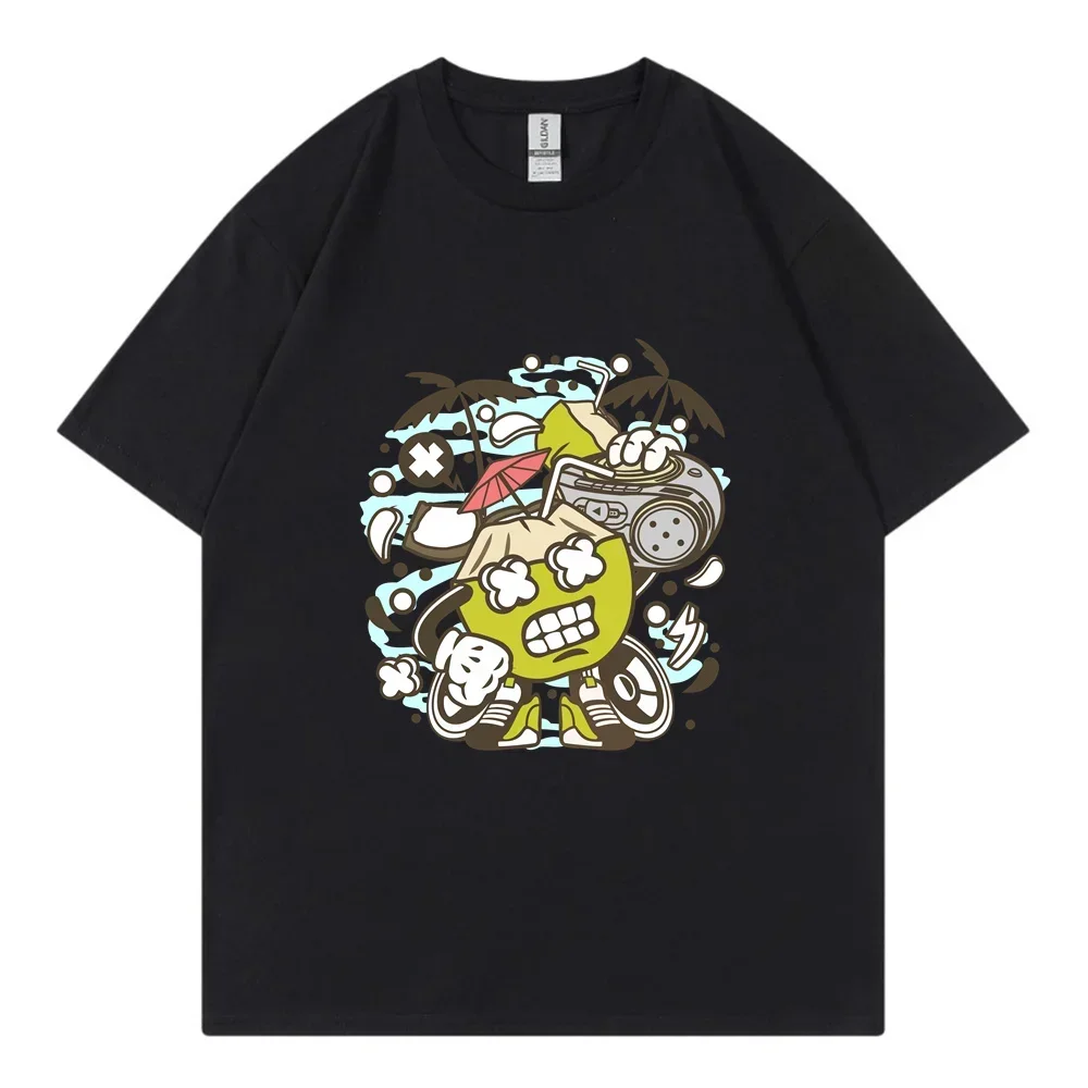 Men's T-shirt Printed Coconut Boombox Fun Top Men's Summer Cotton T-shirt Casual O-neck T-shirt Street Clothing Basic Top