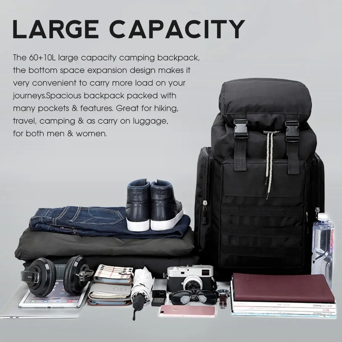 70L Large Capacity Camping Hiking Backpack Waterproof Large Outdoors Bag for Outdoor Hiking Camping Hunting Rucksacks