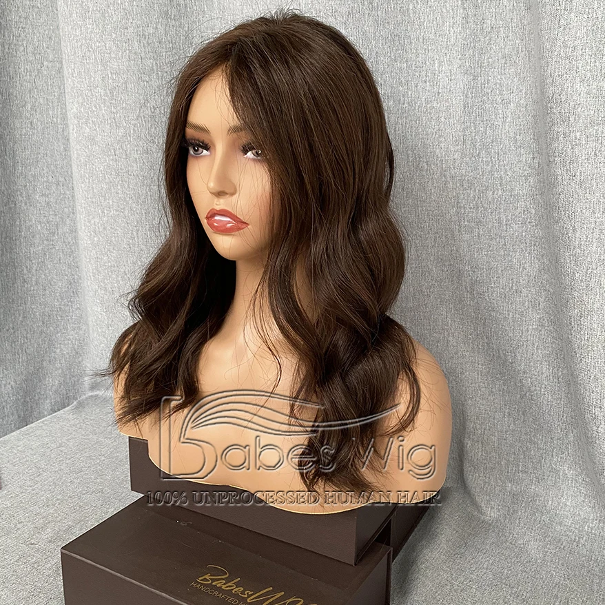 Glueless Best Brunette Brown Human Hair Lace Front Wig Wavy Hair Lace Top Wigs for Women Bleached Knots