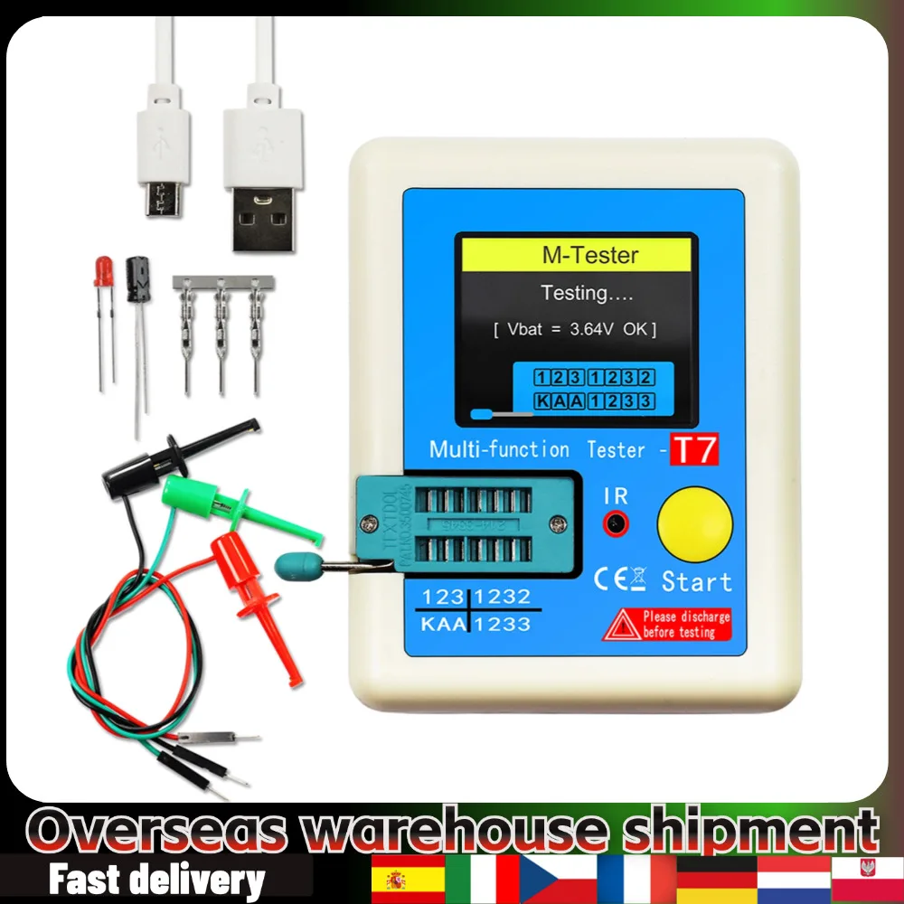 LCR-T7 New Transistor Tester TFT Diode Triode Capacitance Meter LCR ESR Meter NPN PNP MOSFET IR Multifunction Tester Multimeter