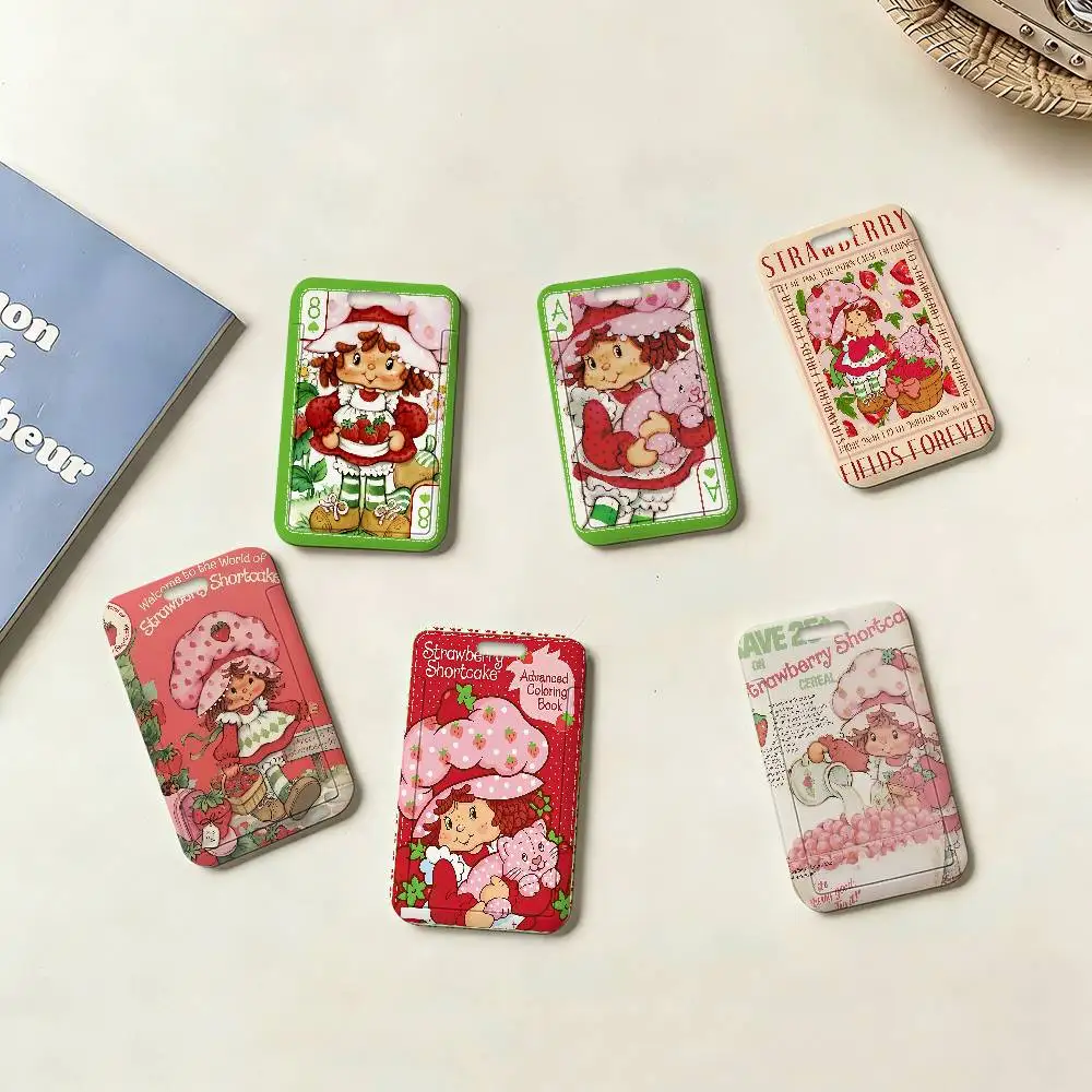 Animated Strawberry Shortcake Badge Holder Lanyards Keychain Women New Cartoon Card Holders Neck Straps Student Credential