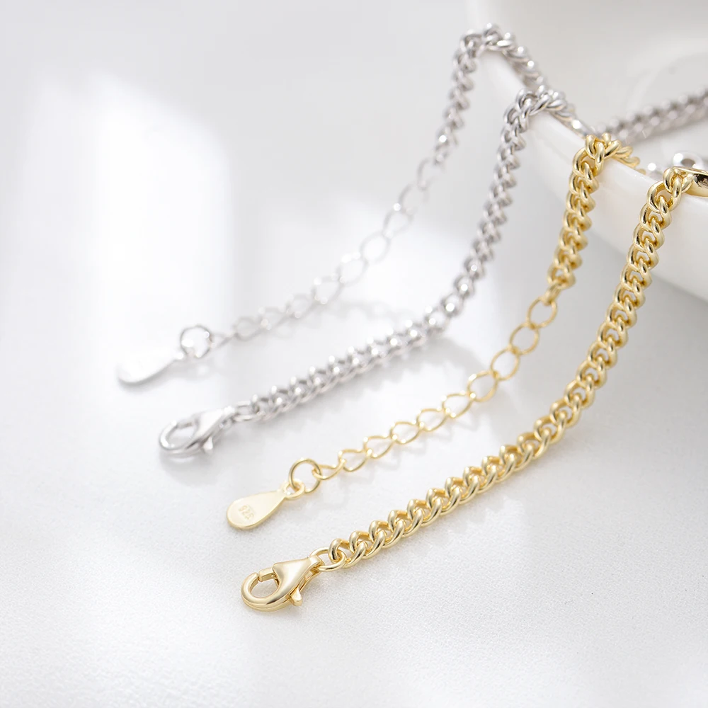 Round White Cz Curb Chain Multi-charms bracelet 925 Sterling Silver bracelet fine Jewellery