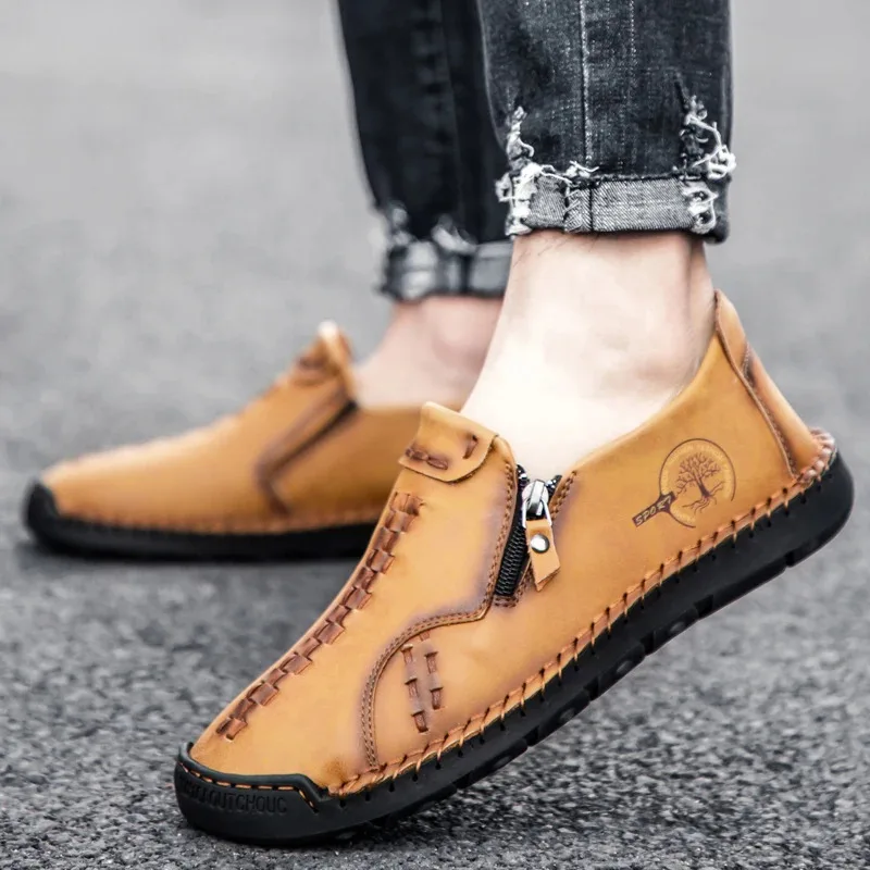 

100% Cowhide Men'S Shoes Hand-Sewn Casual And Fashionable Leather Shoes, Loafers, Breathable Walking Casual Men'S Shoes