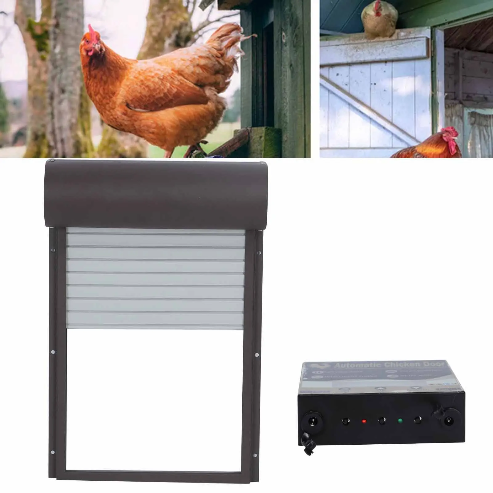 

Automatic Chicken Coop Door Rolling Curtain Chicken House Door Solar Powerd Full Metal Safe Rustproof for Poultry for Chicken