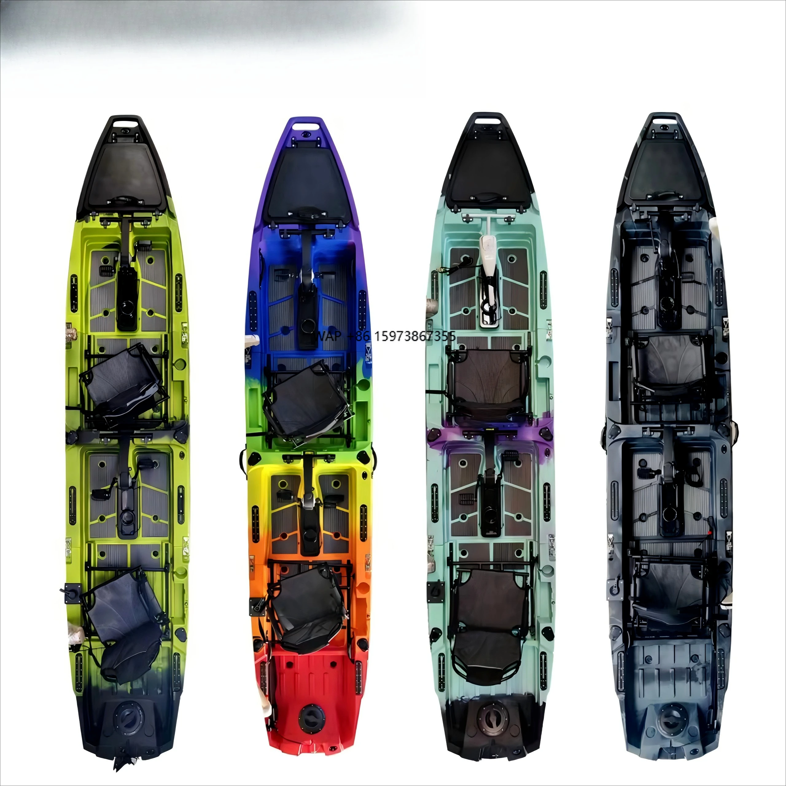 

3 Pieces Detachable Kayak Double Seats for 3 Power Systems With Kick up and Propeller Foot Pedal Motor Kayak for Choosing
