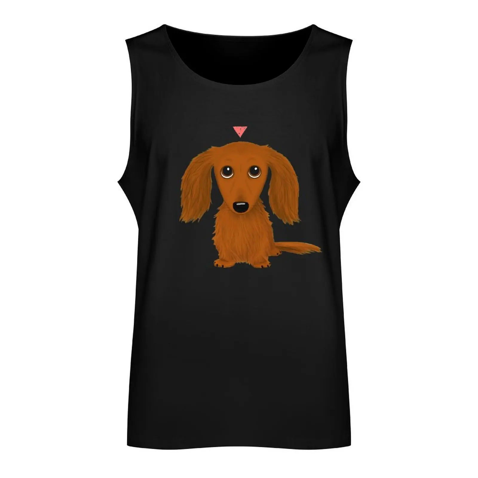 Cute Longhaired Dachshund Cartoon Dog with Heart Tank Top gym top training weight vest