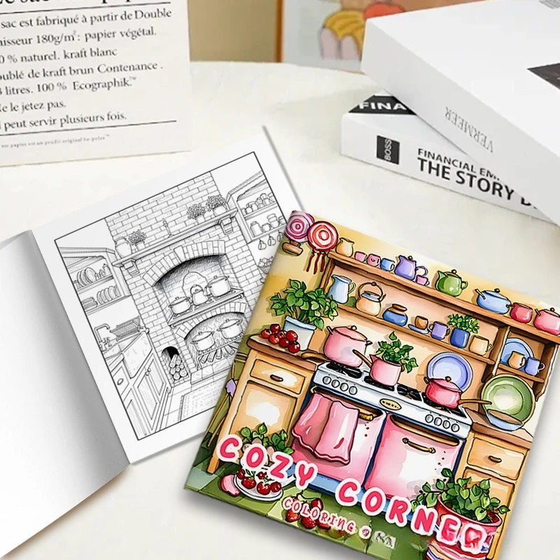 2026 New Cozy Corner Kitchen Coloring Book 24 Pages Rustic Cooking Nooks Stress Relief Relaxation Creative Gift