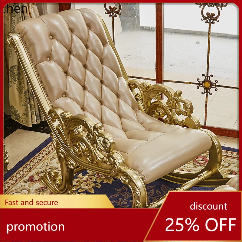 

YFY Genuine Leather Rocking Chair Solid Wood Sofa Home Small Apartment Living Room Set