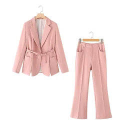 PB&ZA 2024 Spring New Women's Fashion and Elegance Slim Fit Commuting Versatile Lace up Suit Pants Set