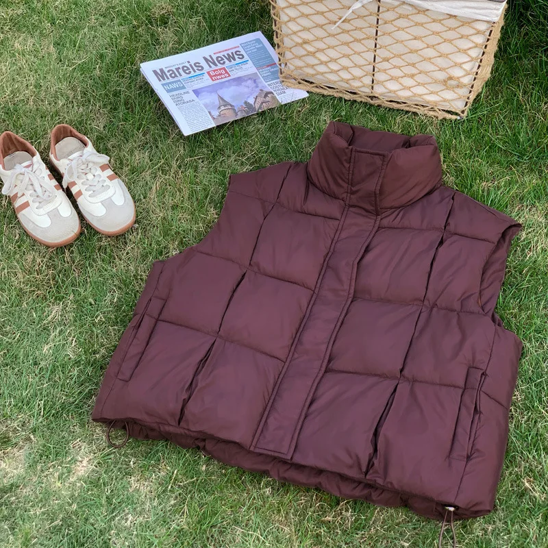 PinkyIsBlack 2025 New Sleeveless Winter Vest Jacket Female Down Cotton Vest Coat Puffer Waistcoat Stand Collar Short Outwear