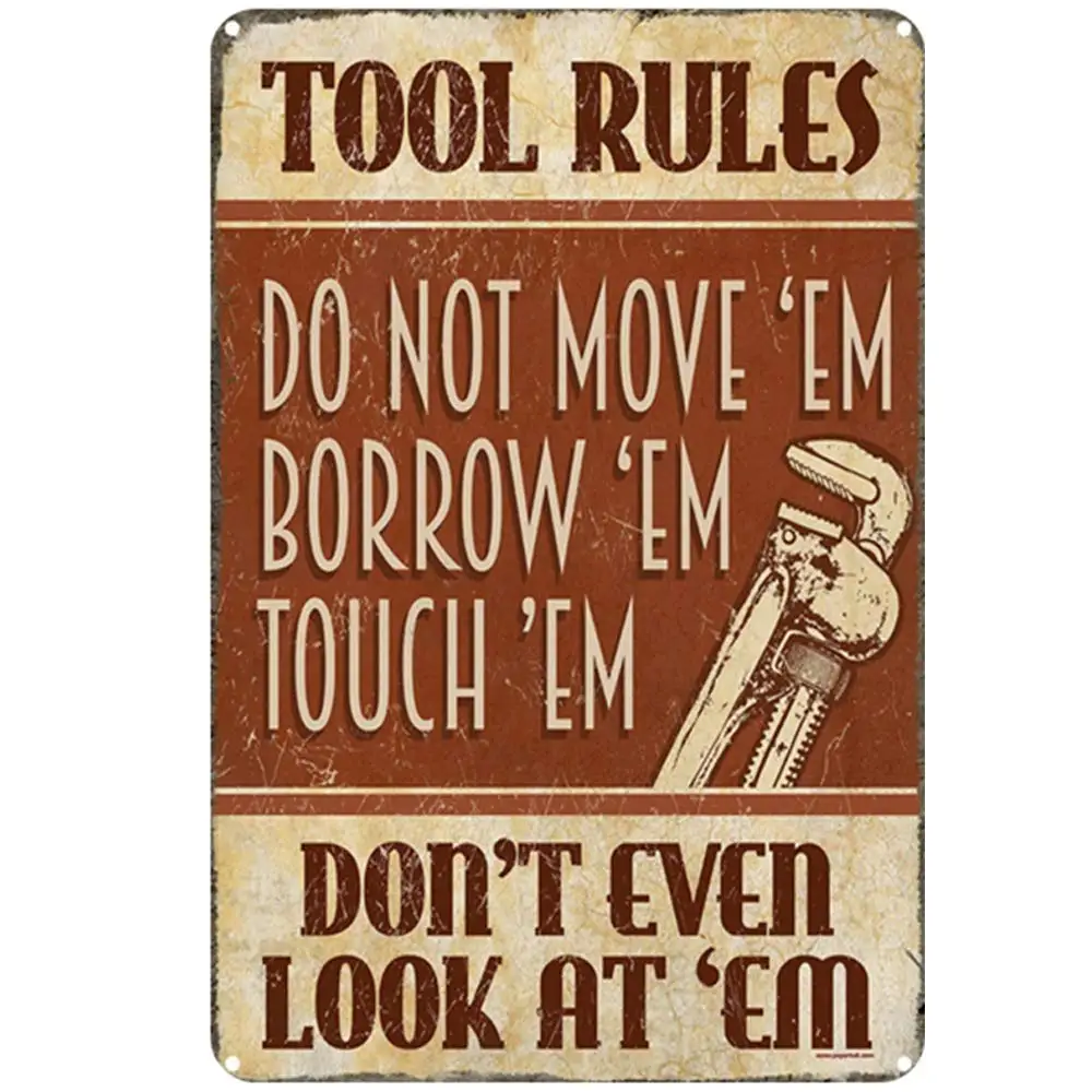 

Vintage Design Tool Rules Don't Look at EM Tin Metal Signs Wall Art | Thick Tinplate Print Poster Wall Decoration for Garage