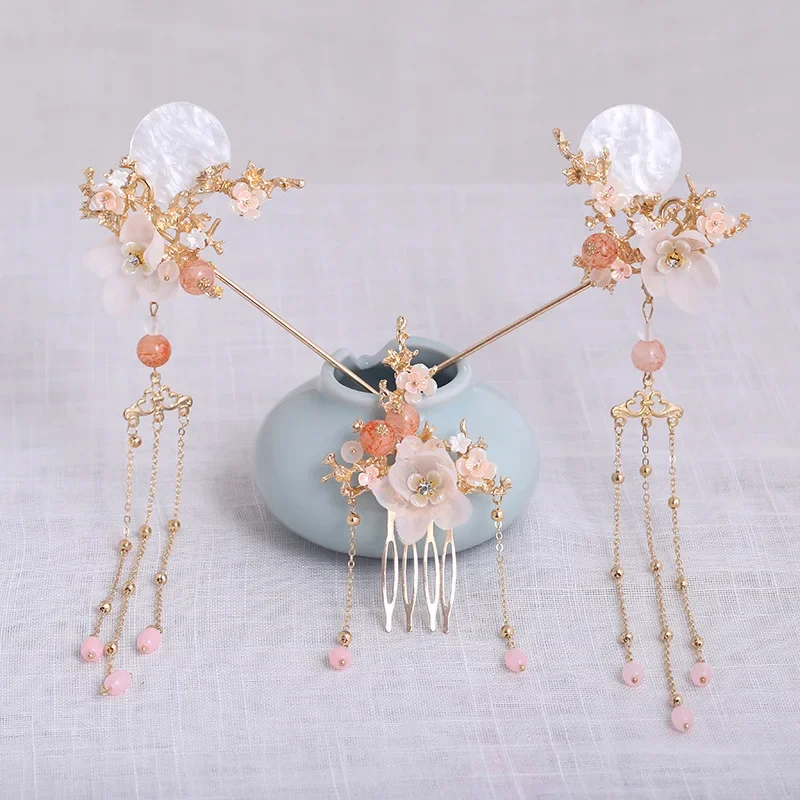 5 Piece Set Fringe Step Shaker Hairpin Girl Antiquity Hairpin Chinese Headdress Hairband Sticker Headdress Bride Headdress