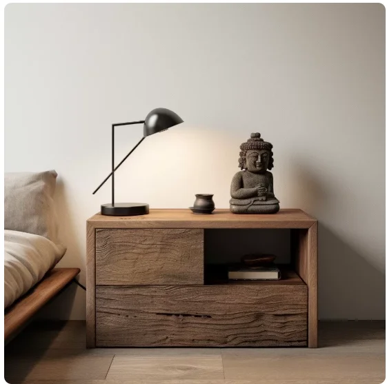 

m -style bedside cabinet with an authentic, open-door design aged to give m