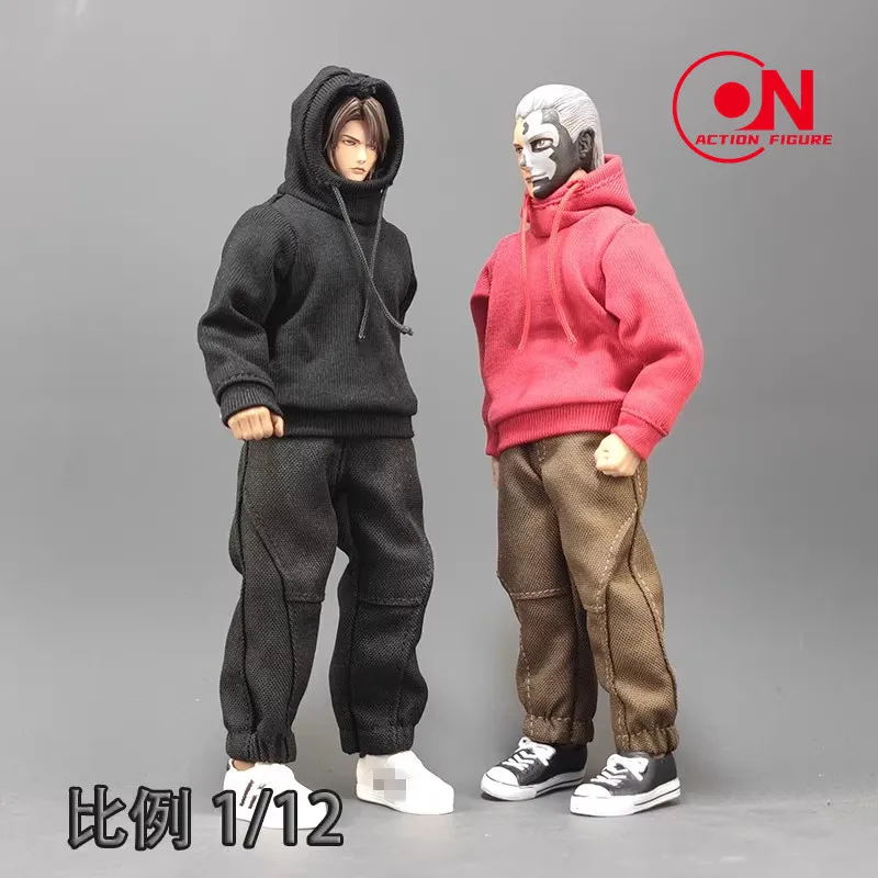 1/12 スケールフード付きスウェットシャツパーカー黒赤服アクションフィギュアアクセサリーモデル 6 ''男性兵士ヘッド TBL ボディ