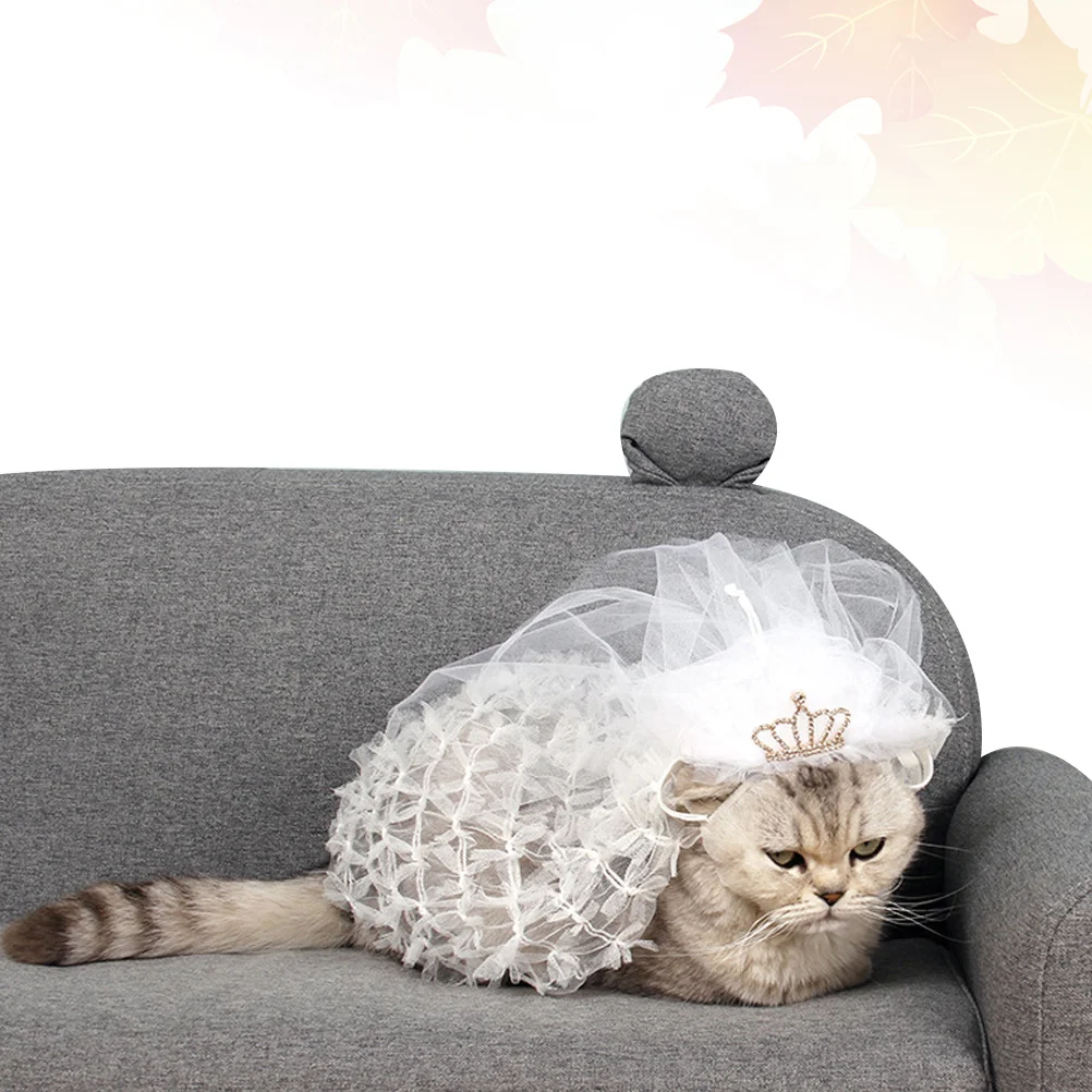 

Pet Cat Bridal Veil White Size S Crown Decor Adjustable Buckle Wedding Party Cosplay Accessories for Cat Wedding Cosplay Veil