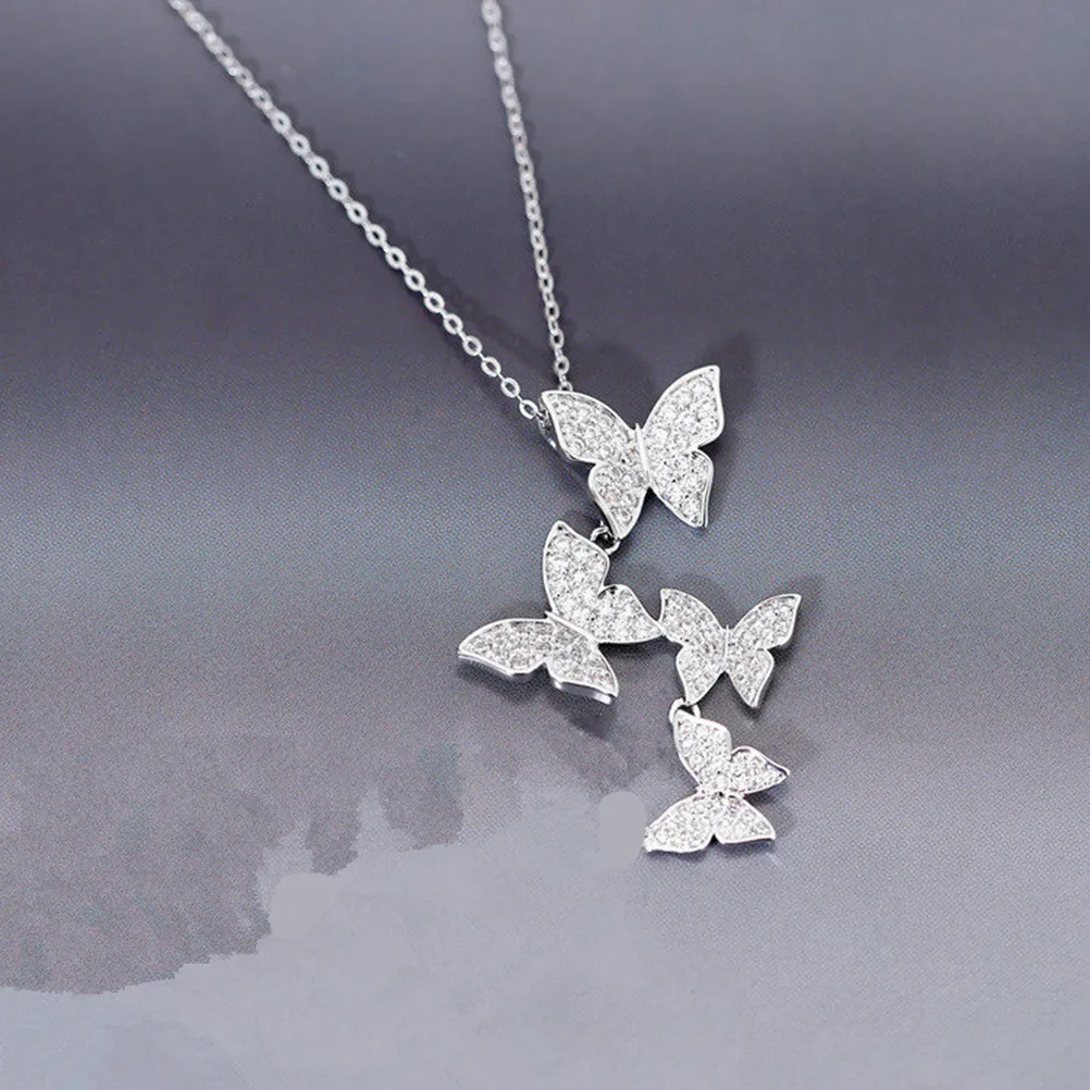 Butterfly Pendant Necklace 925 Sterling Silver Elegant Design for Women Classic Daily Dress Suitable Gift for Anniversary