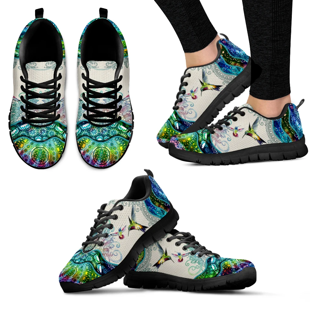 INSTANTARTS Gorgeous Marble Design Green Hummingbird Print Lightweight Lace-up Shoes Fashion Casual Shoes Basketball Shoes