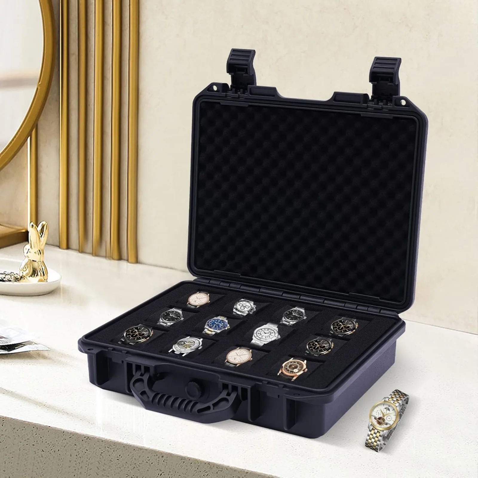 

Дорожный футляр для часов, 12-слотовая коробка для сбора часов, витрина для часов, пластиковая коробка для часов, противоударный ящик для хранения футляра