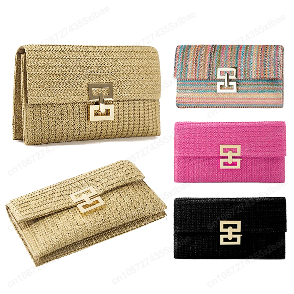 Straw Weaving Summer Bag Ladies Straw Woven Purse Women Crochet Beach Rattan Handbag Female Party Wedding Evening Clutch Bag