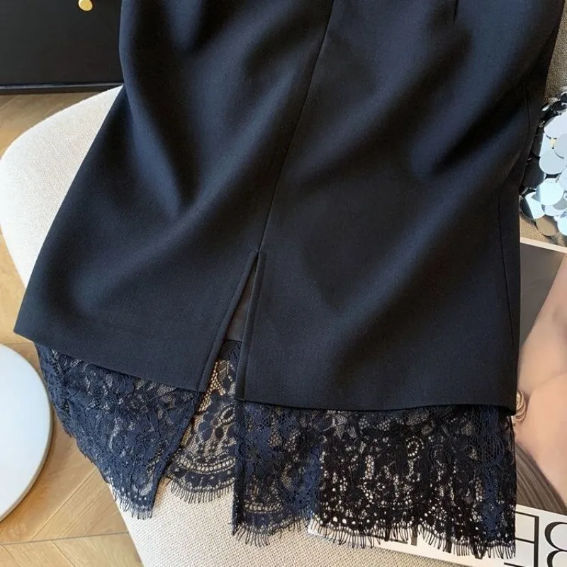2026 Faldas Mujer De Moda Black Skirt Women Office Lady Patchwork Lace Jupe High Waist Bodycon Summer Skirts Chic Korean Saia