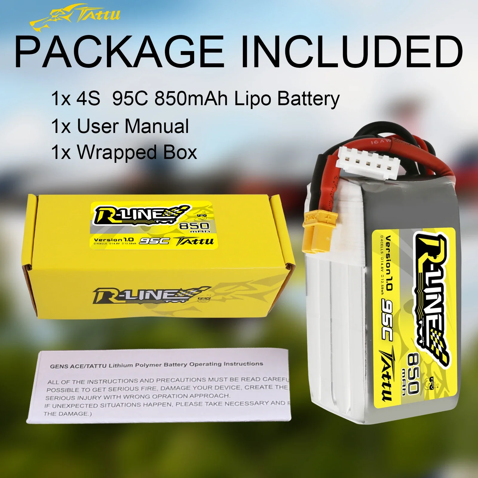 Tattu R-Line 850mAh 4S Lipo Battery 14.8V 95C XT30 XT60 Plug RC Power for FPV Drone 150 Size Racing Multirotor Quadcopter Frame