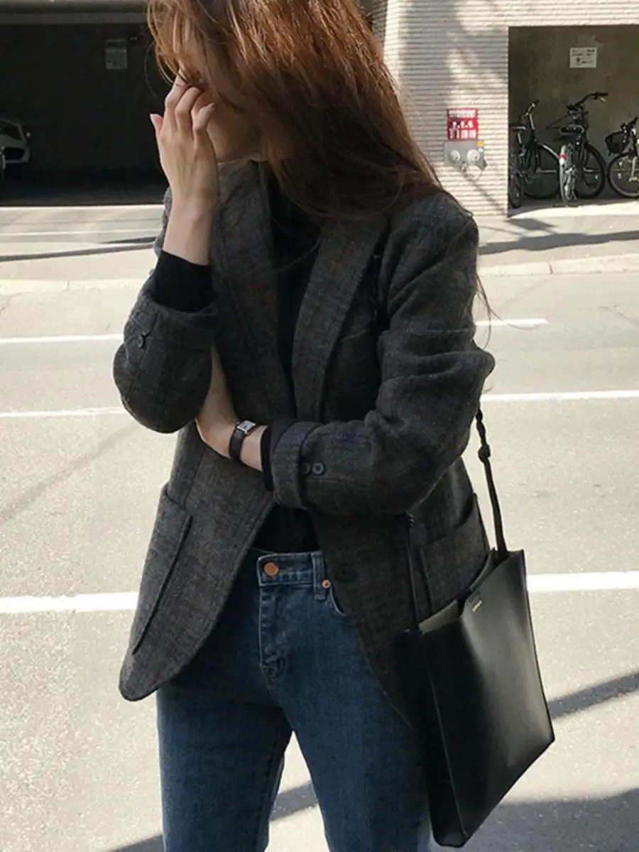 

Модная женская шерстяная куртка в корейском ретро-стиле с длинными рукавами, коллекция Весна-Осень 2025