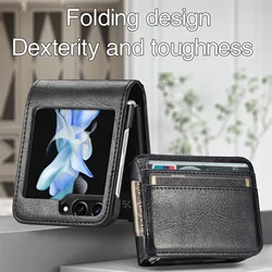 Card Pocket Case for Samsung Galaxy Z Flip 6 5 4 5G flip6 Flip3 Flip5 Flip4 Flip2 Flip 3 2 Leather Phone Accessories Capa