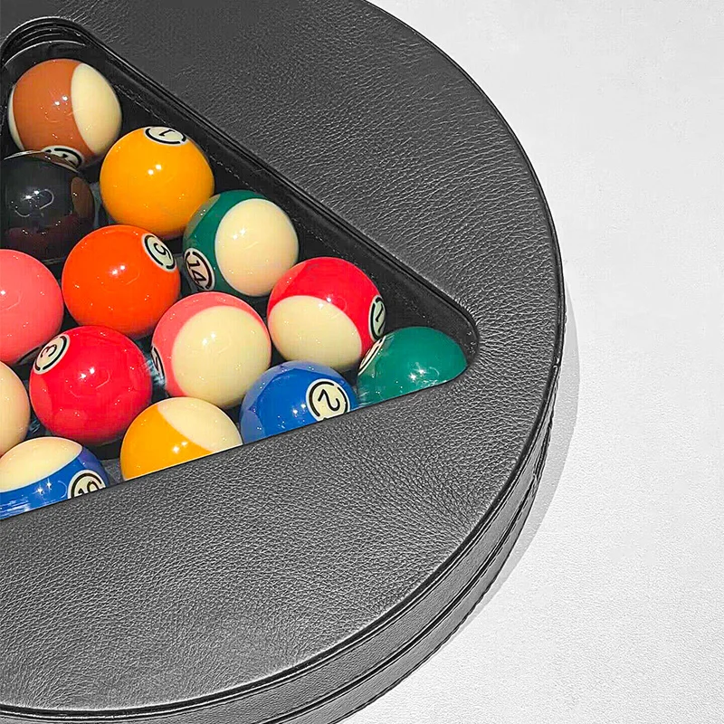 Rack triangular de bilhar multifuncional de luxo, acessórios de couro genuíno para jogos de sinuca e sinuca americanos