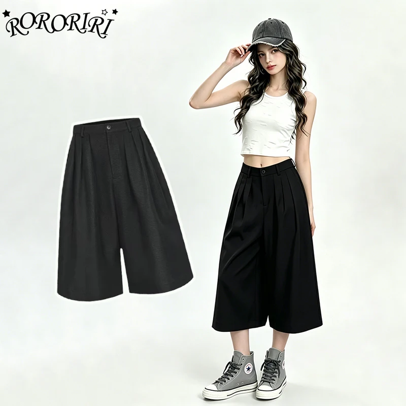 RORORIRI Minimalist Women Corp Trousers Summer Oversize Black High Waist Baggy Bermuda Dressy Pants Lounge Versatile Bottoms