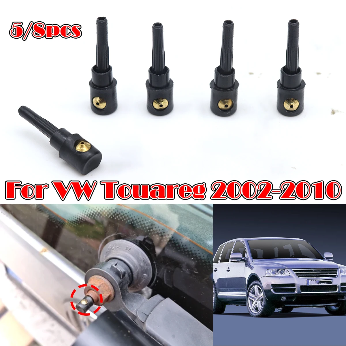 

5/8PC For VW Touareg 2002 2003 2004-2010 Rear Wiper Washer Jet Nozzle Windscreen Window Spray Cover Cap Rocker Parts Replacement
