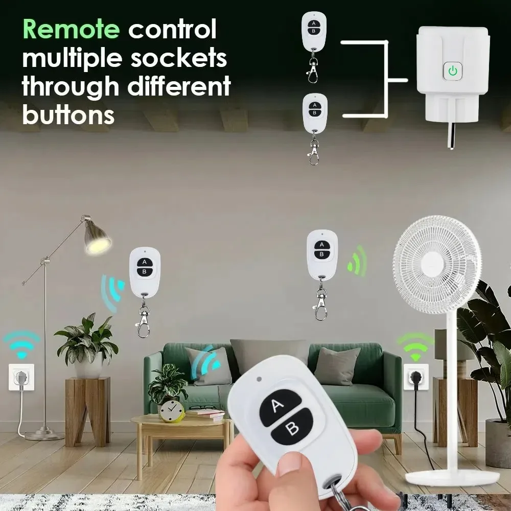 RF 220V 15A Electrical Socket 433MHz Wireless Remote Control Plug 4000W EU FR Standard for Home LED/Light/Fan/Lamp ON OFF