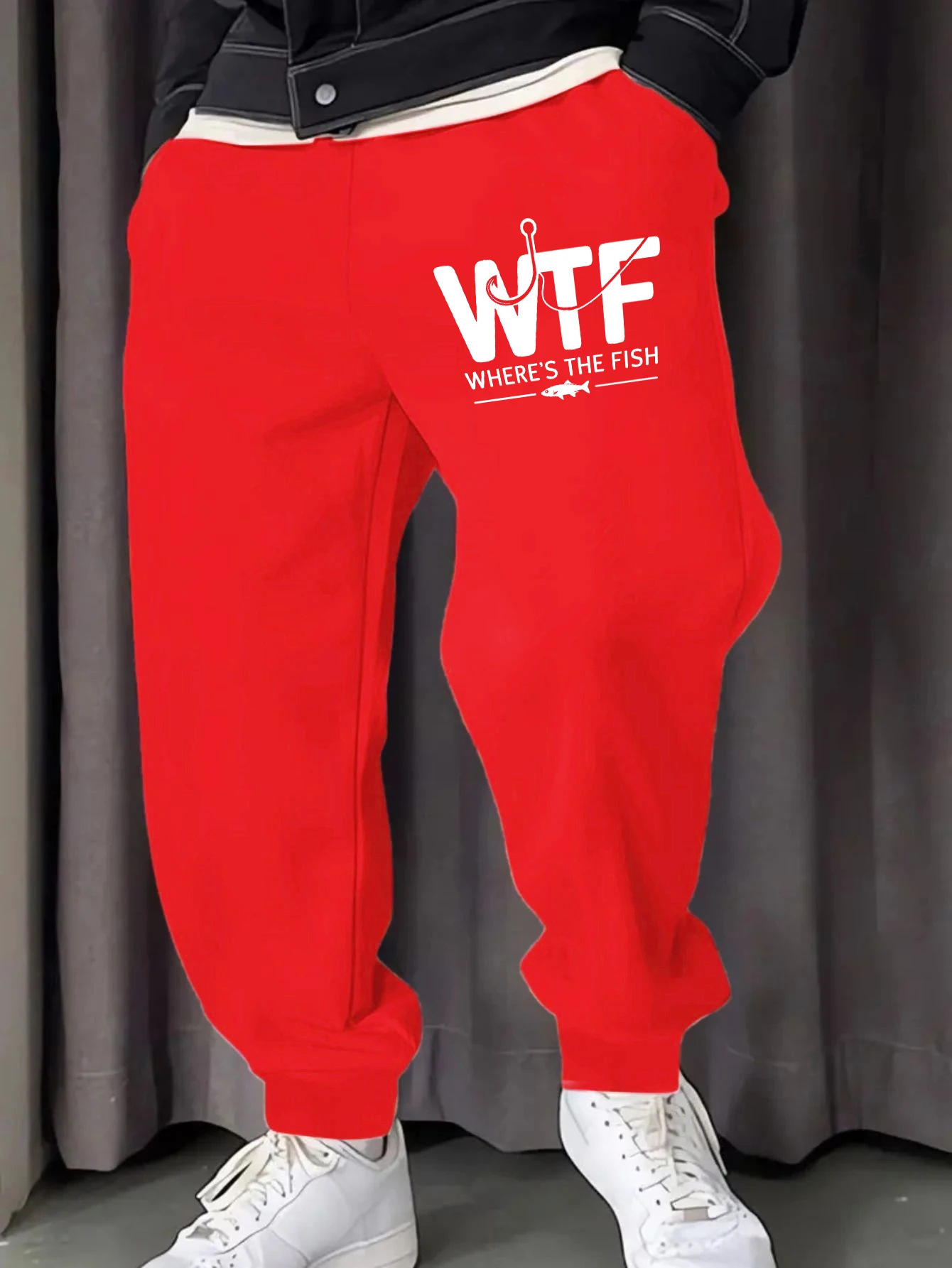 

Мужские спортивные штаны с принтом «Где рыба», повседневные осенние длинные брюки, универсальные спортивные штаны с карманами, флисовые брюки унисекс на шнурке